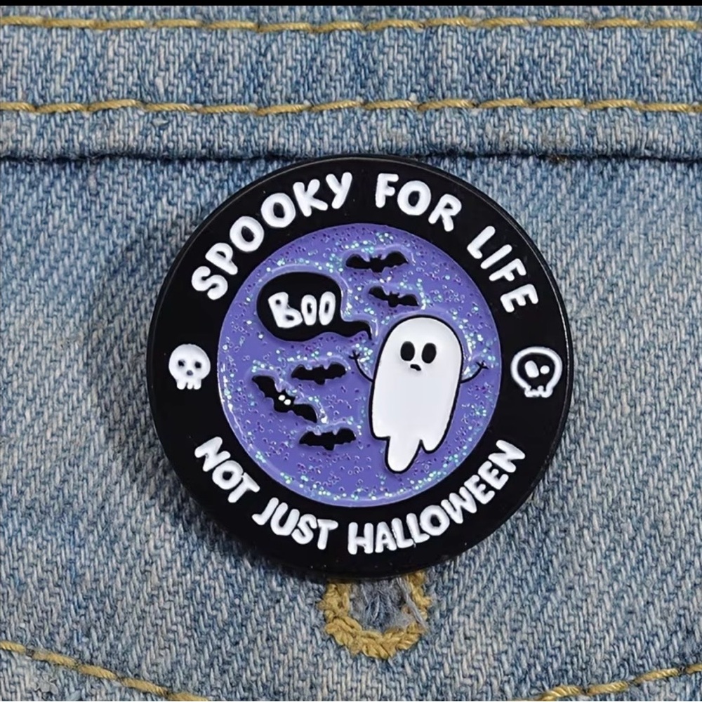 Spooky For Life Ghost Enamel Pin - Black & Purple
